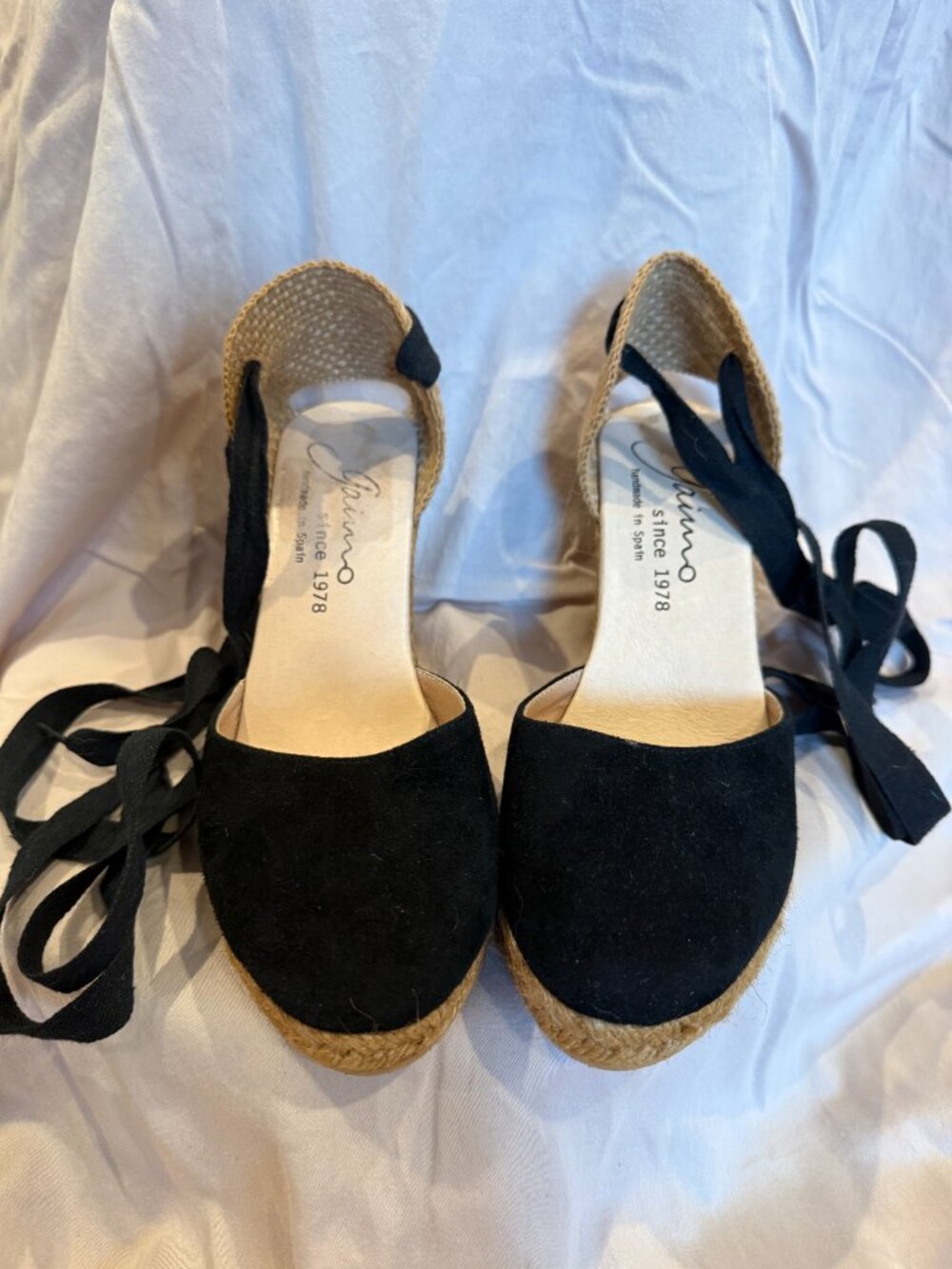 Gaimo Espadrilles Black Suede Ankle Lace Up Wedge Sandals - size 38 (7/7.5)
